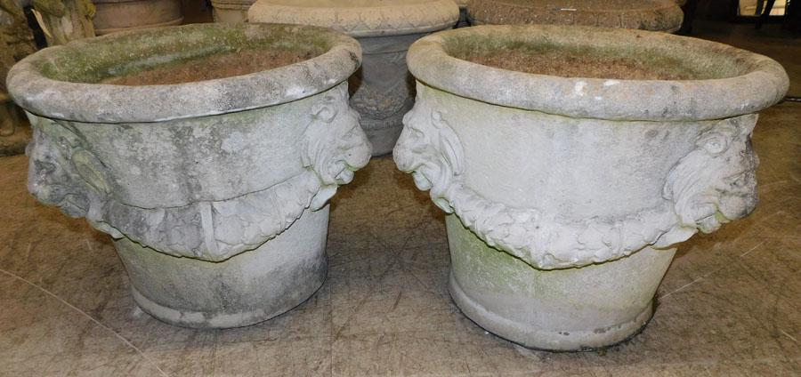 Pair of Concrete Planters with Lion Head Motif (1 of 3)