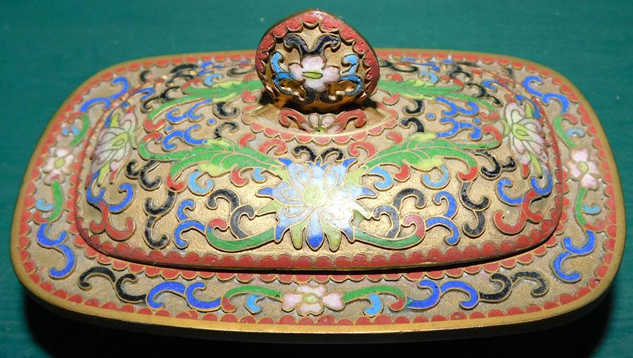 Miniature Cloisonne Tureen: Miniature Cloisonne Tureen. 4 1/4" x 2 3/4" x 2 1/4"