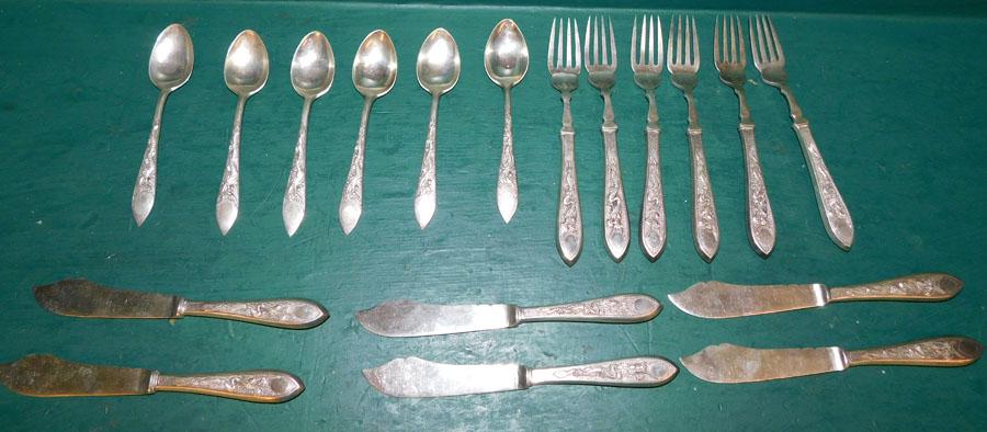 18 Piece .835 Silver Fish Set with Oriental Motif, (1 of 7)