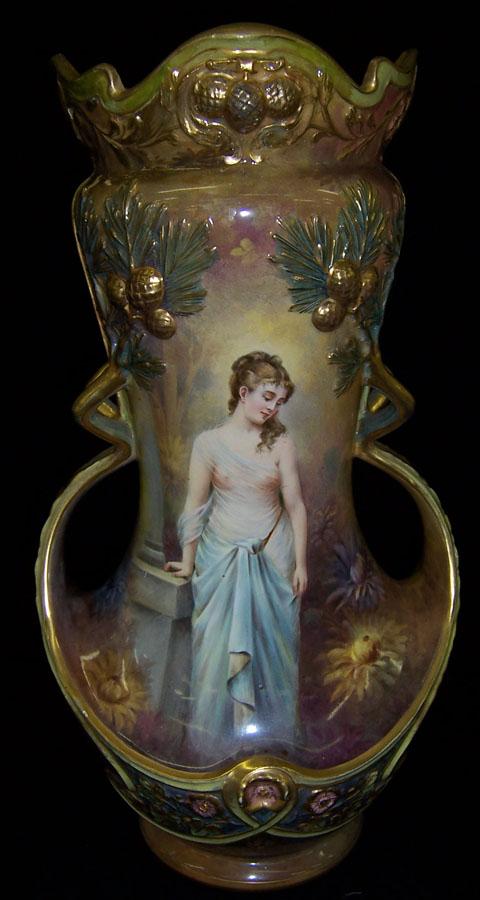 18 inch hand painted portrait vase by Royal Bonn: 18 inch hand painted portrait vase by Royal Bonn - artist signed
