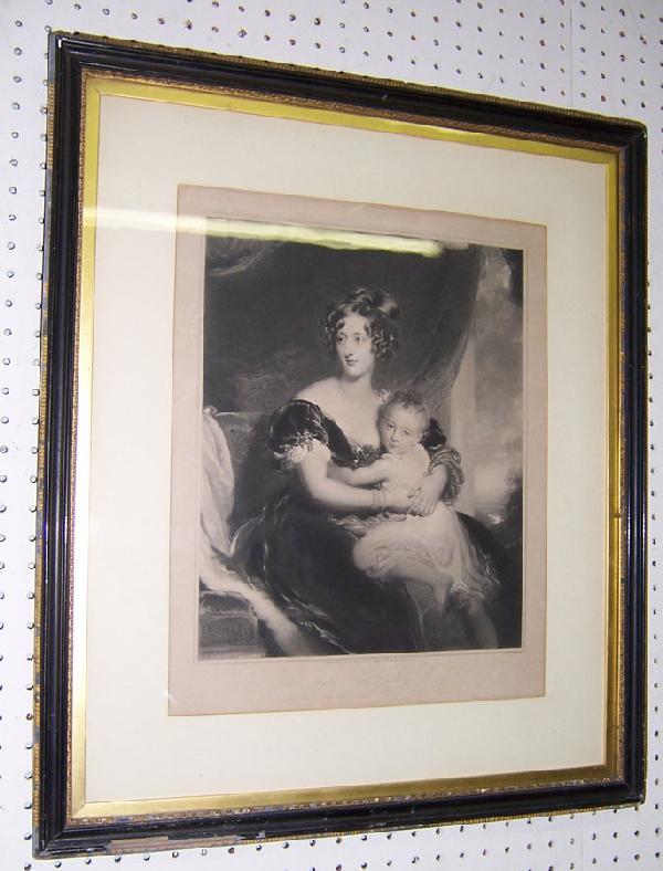 Black and white engraving - "Lady Dover and Son": Black and white engraving - "Lady Dover and Son"