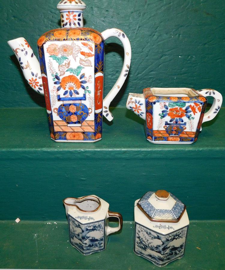 Lot of Oriental Porcelain Tea Pots, Creamer, & Sugar (1 of 4)