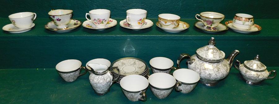 Lot Porc Cups/Saucers & Bavarian Silver Overlay Tea Set (1 of 6)