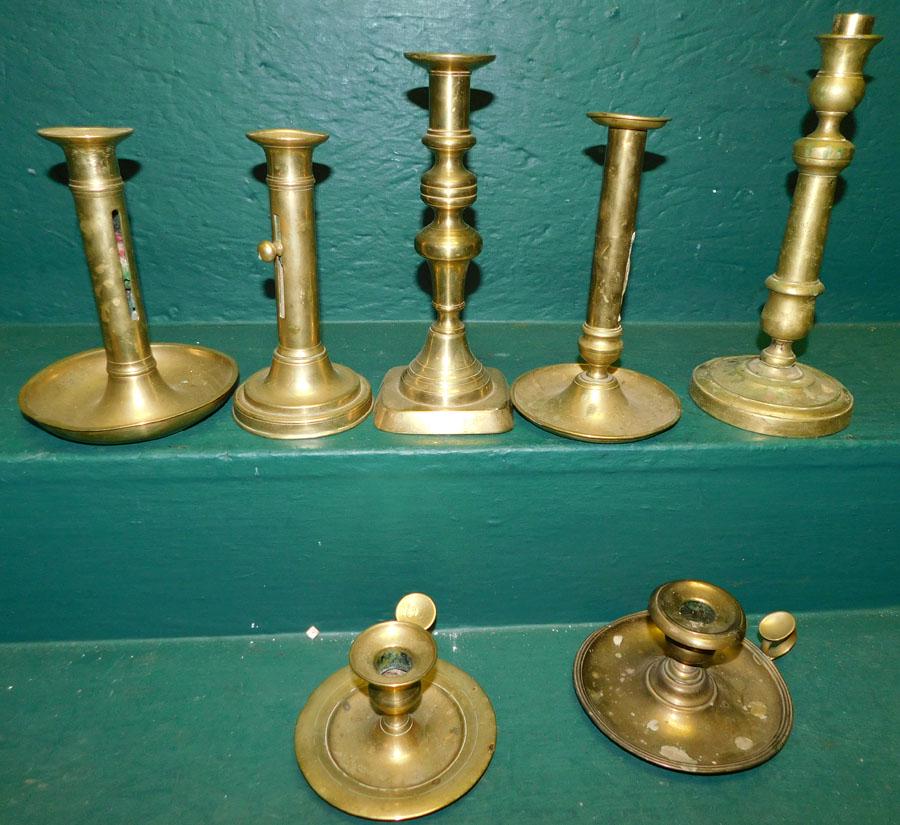 Lot of Antique Brass Candlesticks (1 of 1)