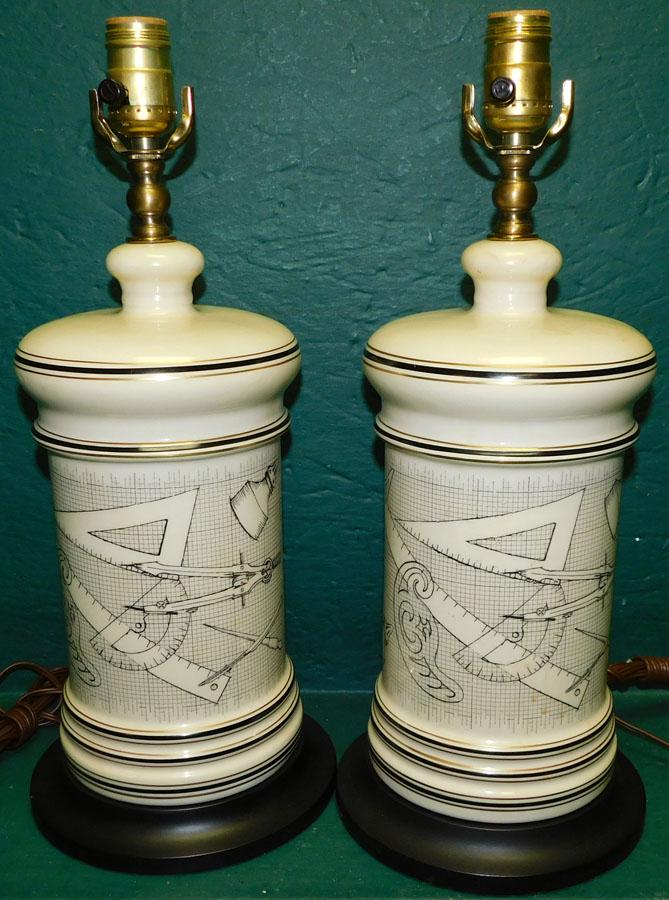 Pair of Porcelain Lamps with Masonic Decoration: Pair of Porcelain Lamps with Masonic Decoration.