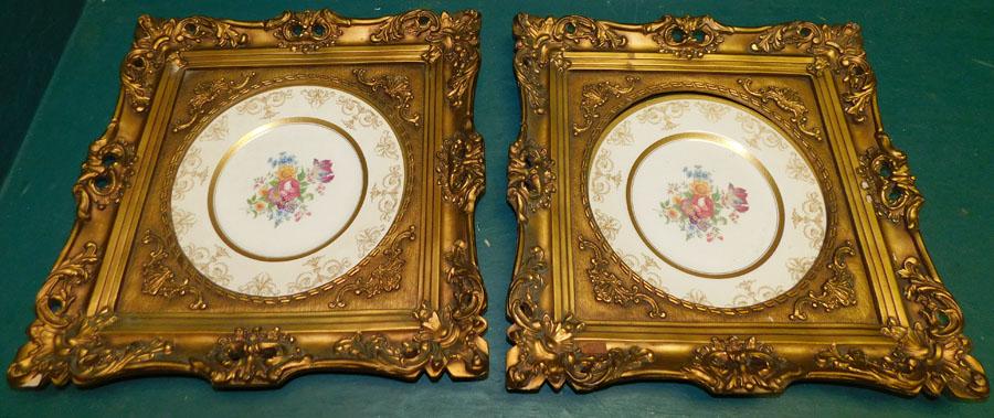 2 Ornate Gilt Framed Porcelain Plates by Syracuse China (1 of 3)