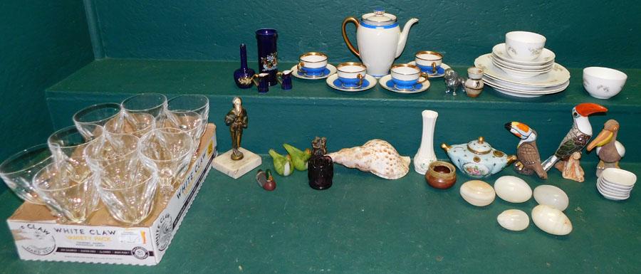 Antique Glass Decanter, Ewer, & Set of Wine Glasses: Antique Glass Decanter, Ewer, & Set of Wine Glasses.