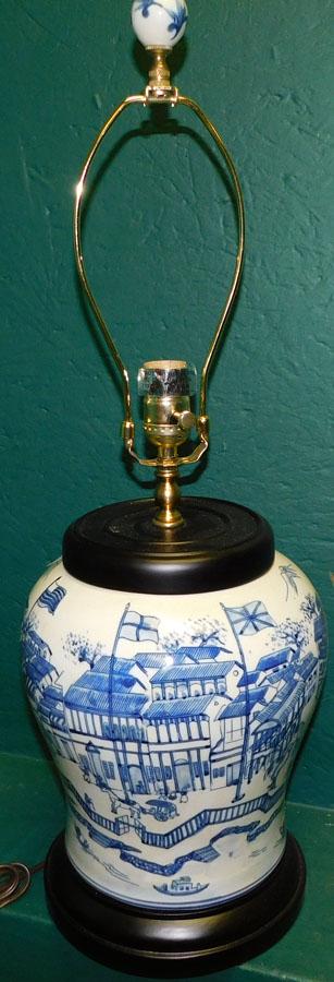 Oriental Porcelain Blue & White Vase Made Into Lamp (1 of 2)