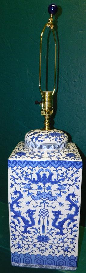 Blue & White Porcelain Tea Canister Made Into Lamp (1 of 3)