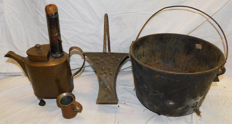 Cast Iron Pot & Copper Items: Cast Iron Pot & Copper Items .