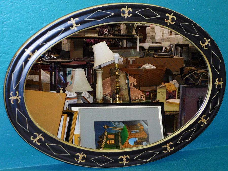 Oval Painted Black & Gold Lacquered Mirror (1 of 4)