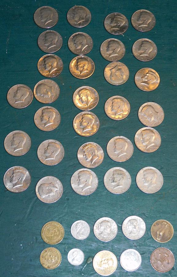 29 Kennedy Halves, 2 Susan B. Dollars & 8 Foreign Coins (1 of 4)