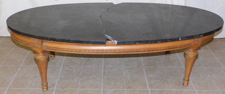 Carved Walnut Marble Top Coffee Table by Henredon (1 of 7)