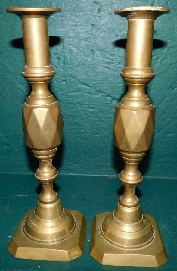 Pair of Antique Brass Push Up Candlesticks (1 of 2)