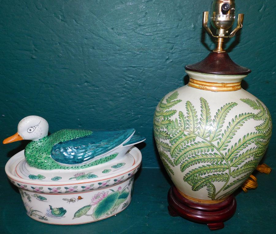 Porcelain Vase Made Into Lamp & Oriental Duck Covered (1 of 3)