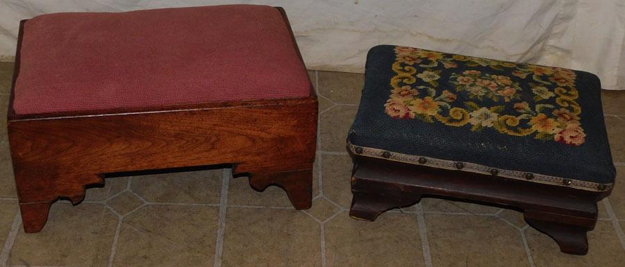 2 Antique Walnut Empire Stools with Needlepoint Top (1 of 2)