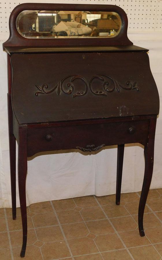 Antique Mahogany Ladies Desk with Mirror Gallery: Antique Mahogany Ladies Desk with Mirror Gallery . 28 1/4" W 16" D 49 1/2" H