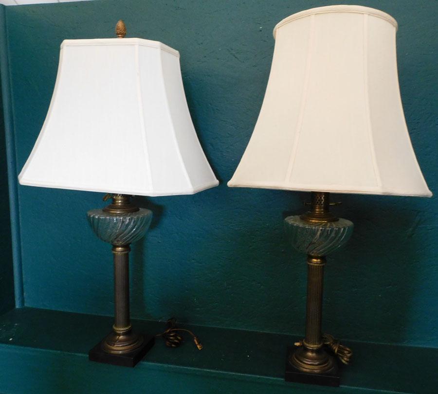 Pair of Brass & Glass Banquet Lamps (1 of 3)