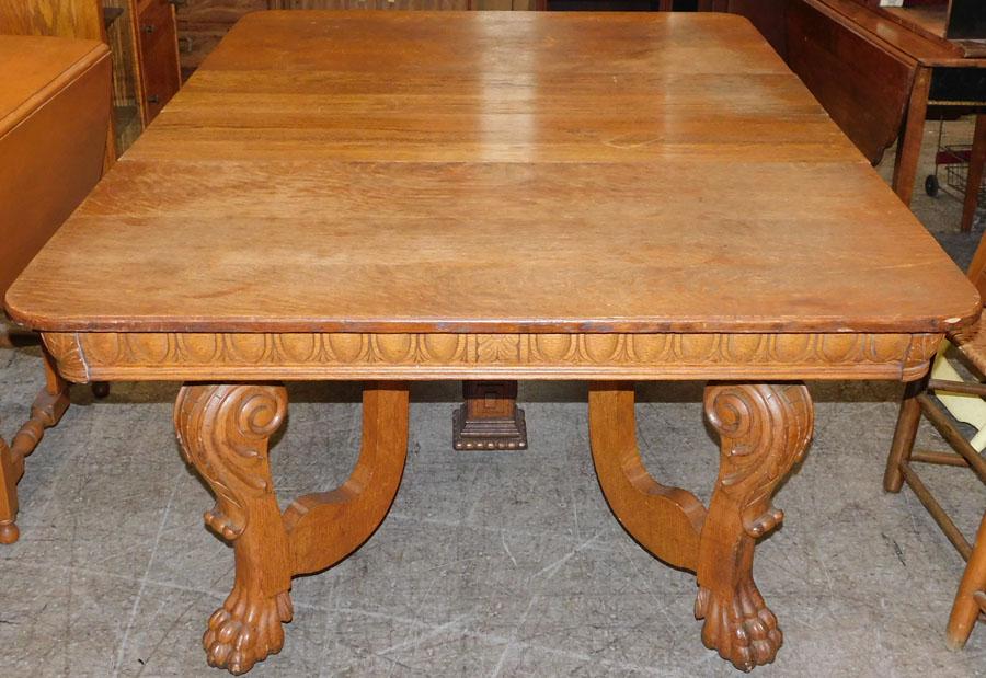 Antique Carved Oak Dining Table with 2 Leaves (1 of 4)