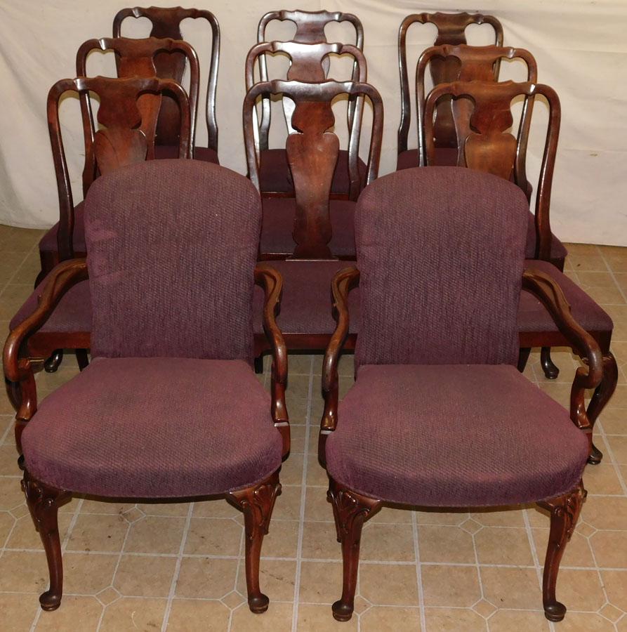 Set 11 Mahogany Queen Ann Dining Chairs (1 of 4)