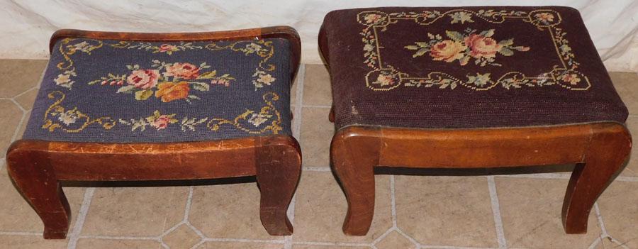 Two Mahogany Needlepoint Foot Stools (1 of 2)