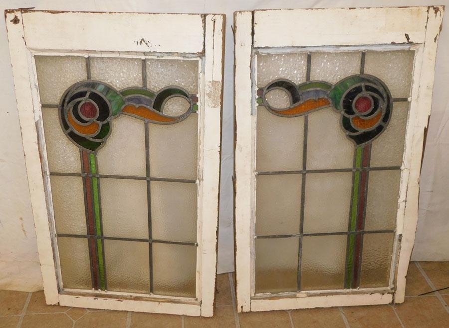 Two Antique Leaded Stain Glass Windows (1 of 2)
