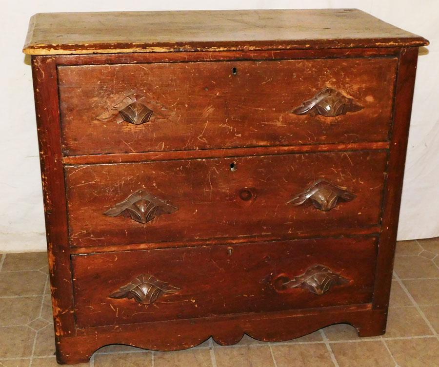 Antique Pine 3 Drawer Chest (1 of 4)