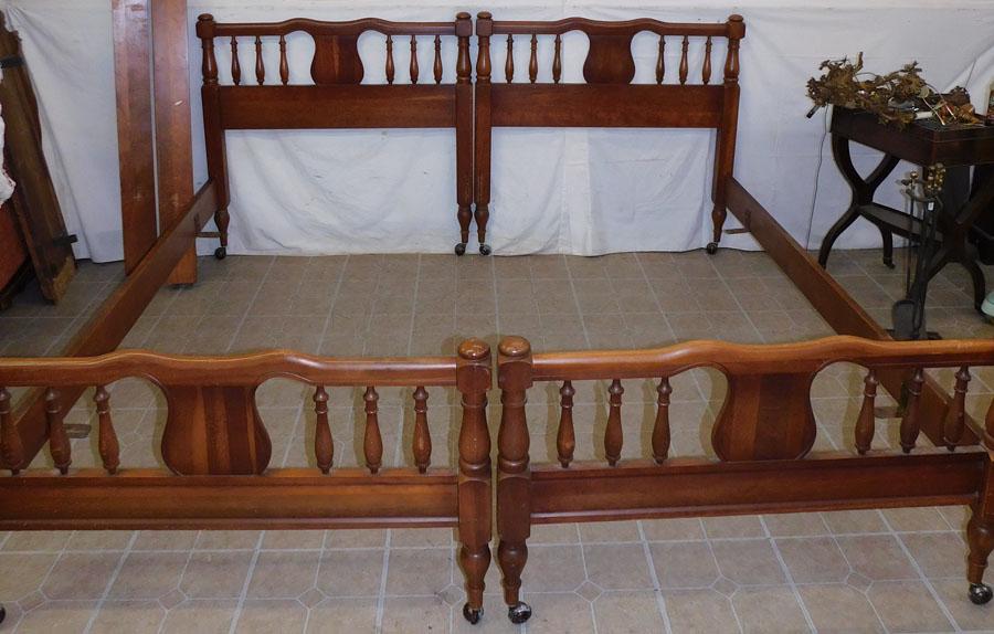 Pair Cherry Single Beds W/ Rails (1 of 2)