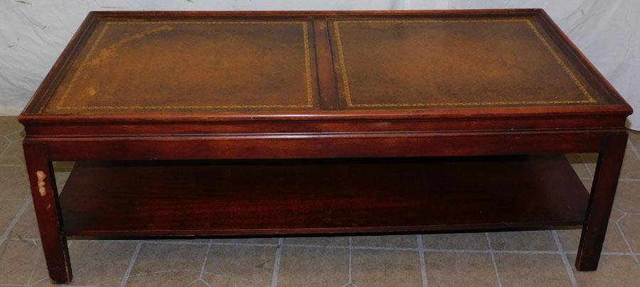 Mahogany Tooled Leather Top Tea Table (1 of 2)