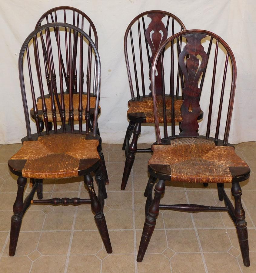 Set 4 Walnut Windsor Style Rush Bottom Side Chairs (1 of 3)