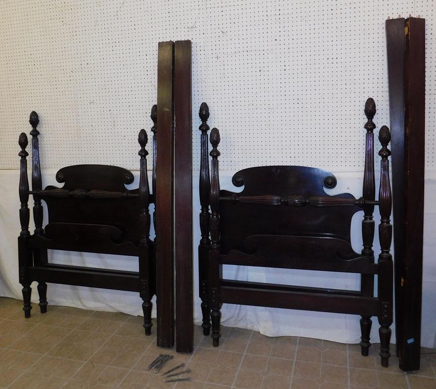 Pair Mahogany Carved Twin Beds W/ Pineapple Finials (1 of 7)