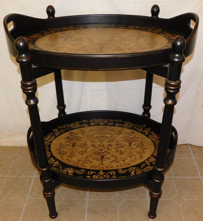 Paint Decorated Two Tier Butlers Tray Stand (1 of 4)