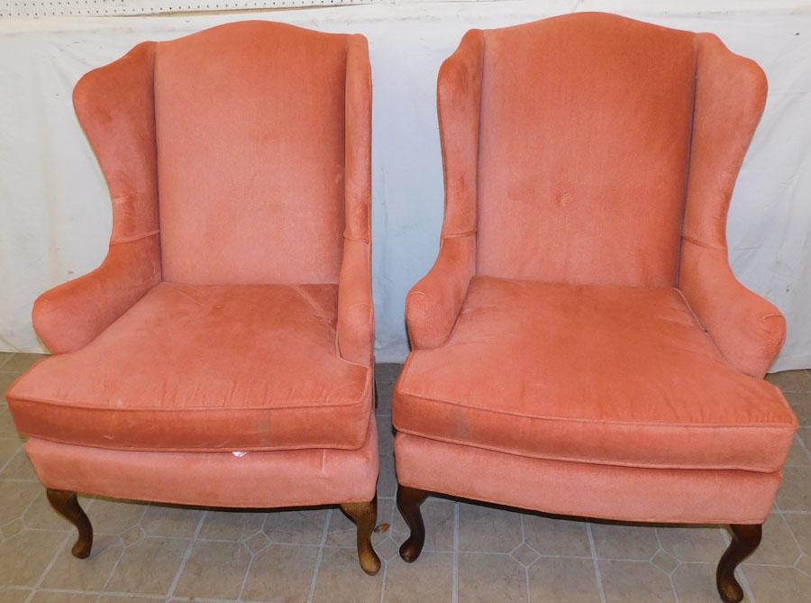 Pair Upholstered Queen Ann Wing Chairs By PA House (1 of 3)