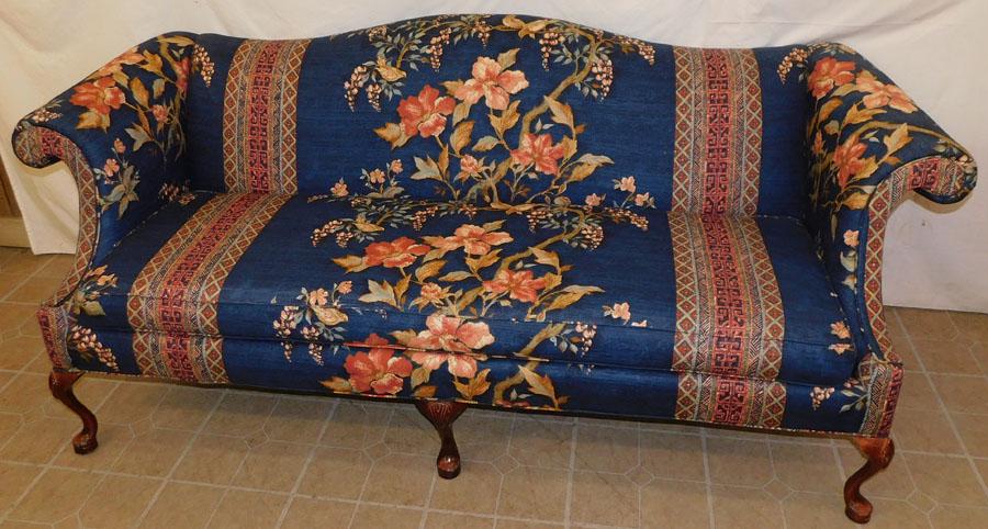 Queen Ann Camel Back Sofa By Temple: Queen Ann Camel Back Sofa By Temple. 84" W 34" D 35" H
