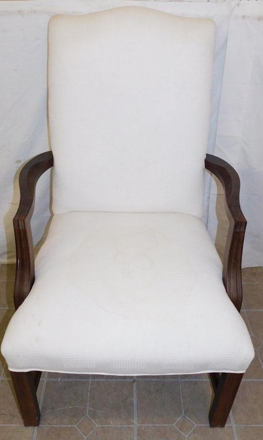 Mahogany Upholstered Library Chair: Mahogany Upholstered Library Chair. 43" H