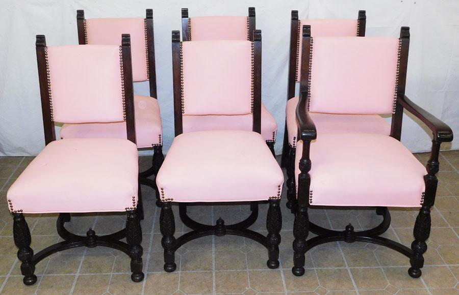 Set 6 Walnut Vinyl Upholstered Dining Chairs (1 of 5)