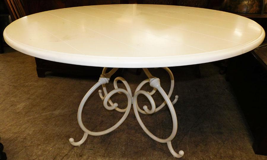 Painted Wood & Wrought Iron  Base Round Table (1 of 3)