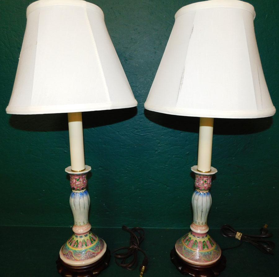 Pair Oriental Candlesticks Made Into Lamps (1 of 2)