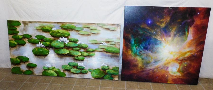 Two OOC - Water Lilly & Galaxy: Two OOC - Water Lilly & Galaxy. 55" X 27 3/4"