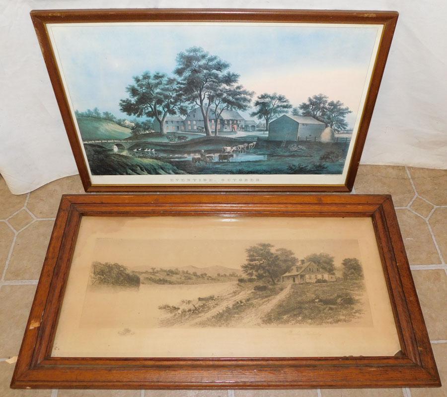 Antique Engraving & Framed Currier & Ives: Antique Engraving & Framed Currier & Ives. 15 3/4" X 29"