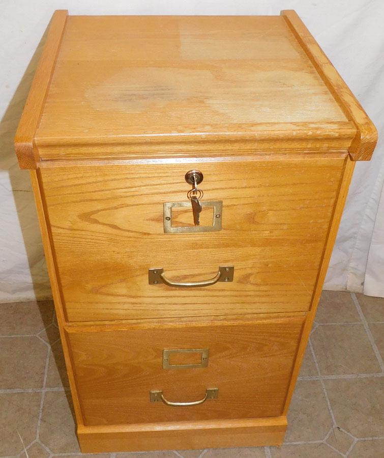 Oak Two Drawer Filing Cabinet-- W/ Key (1 of 2)
