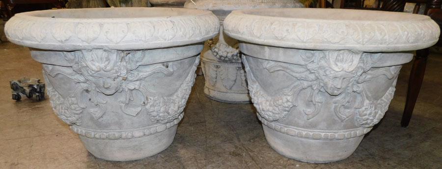 Pair Concrete Planters W/ Victorian Motif (1 of 4)