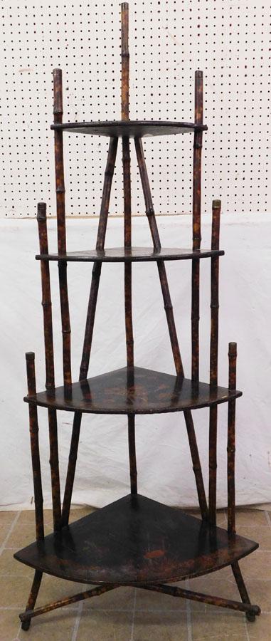 Oriental Paint Decorated Corner Bamboo Shelf (1 of 8)