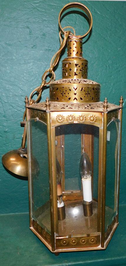 Brass & Glass Open Work  2 Light Foyer Lantern (1 of 2)