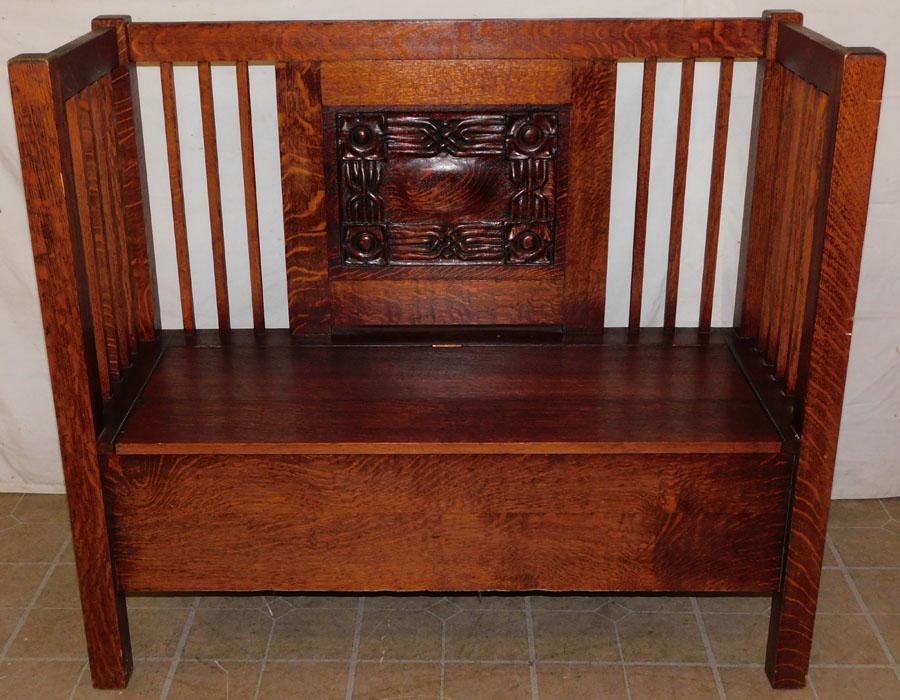 Antique Tiger Oak Mission Style Bench w Lift Top Seat (1 of 6)