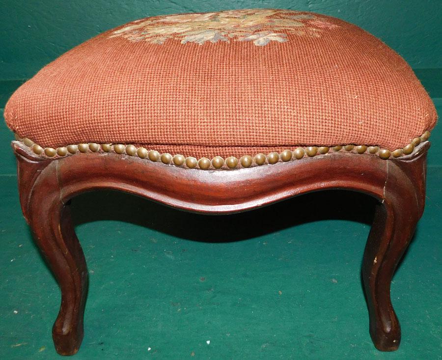 Antique Walnut Needlepoint Top Stool (1 of 3)