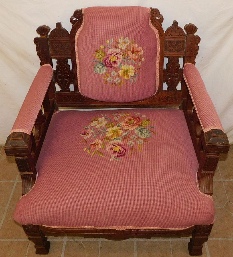 Antique Walnut Victorian Slipper Arm Chair (1 of 6)