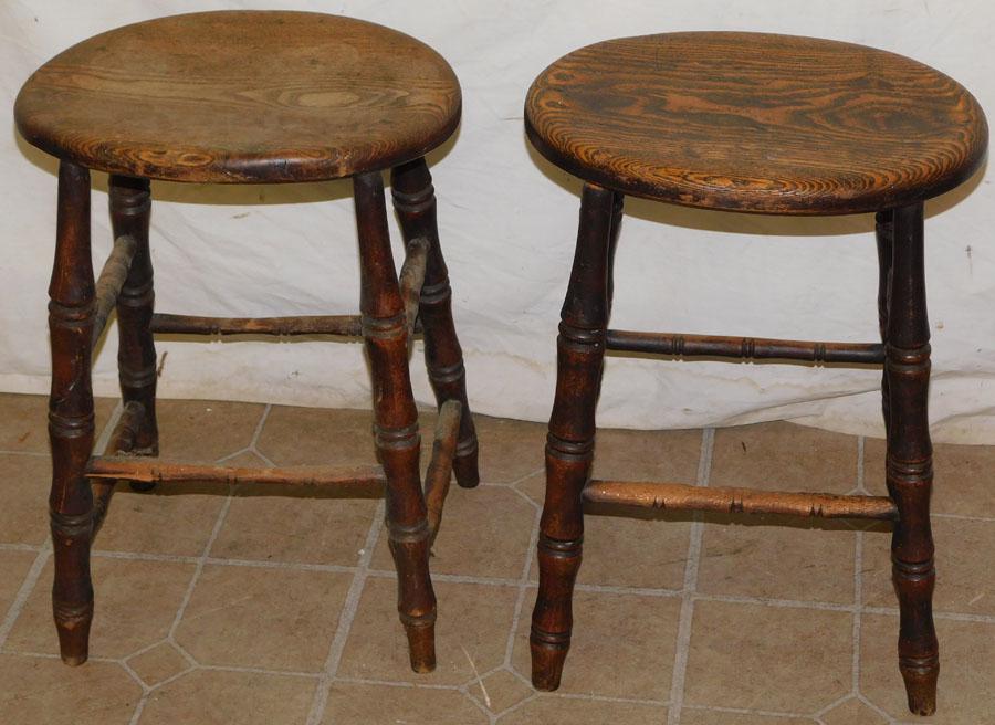 Pair of Antique Elmwood Oval Top Stools (1 of 5)