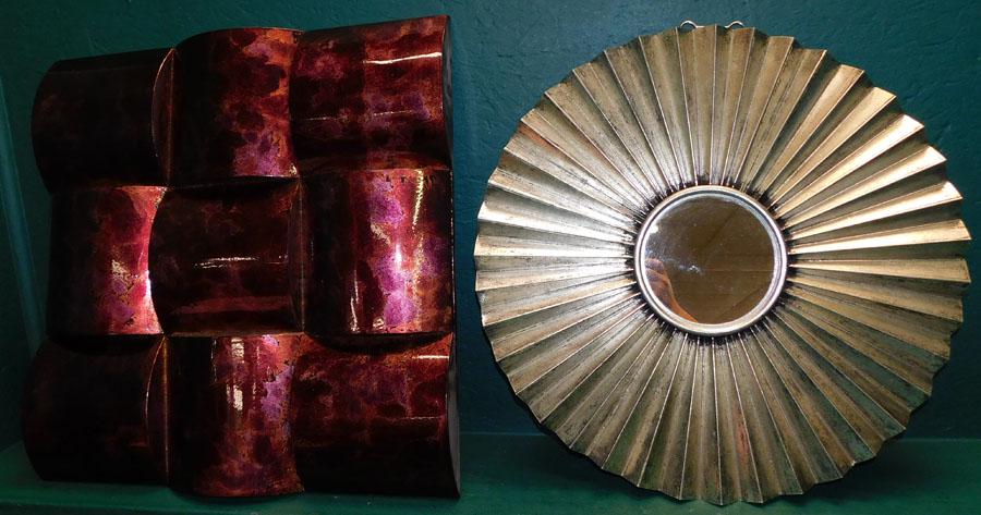 Gilt Metal Frame Mirror & Painted Metal Wall Hanging (1 of 4)