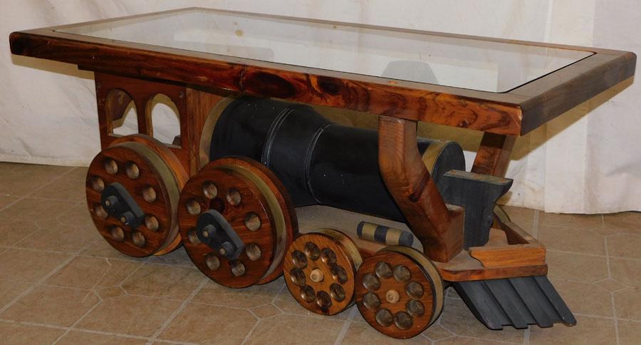 Pine & Painted Tole Train Engine Form Coffee Table (1 of 4)